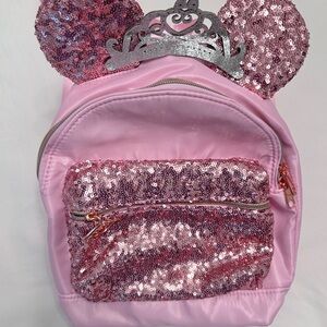 Pink Sequin Kids Backpack with Ears and Tiara